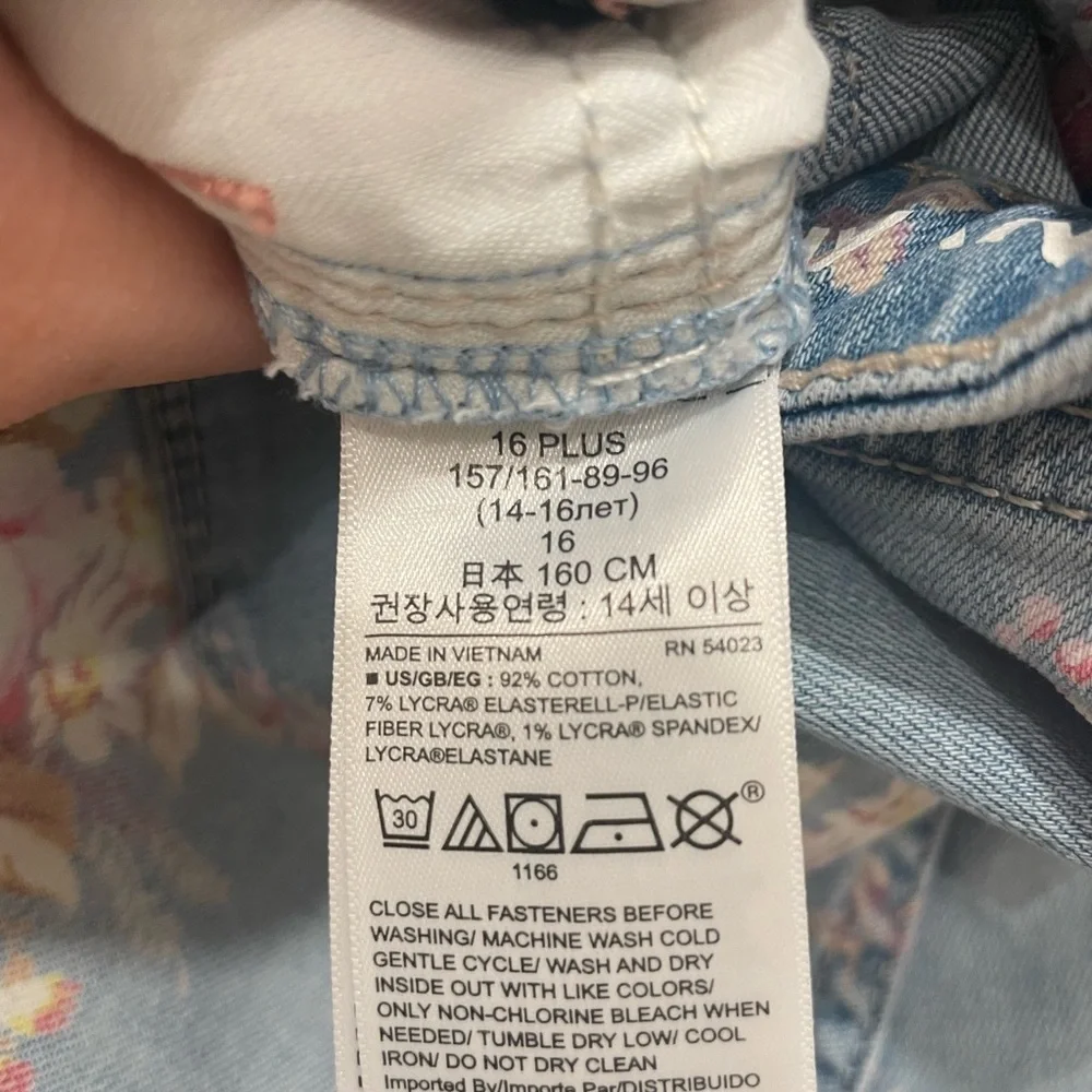 GAP Kid's Floral Light Denim Jeans, Soft Pink Vintage Flowers, Stretch, Raw Hem